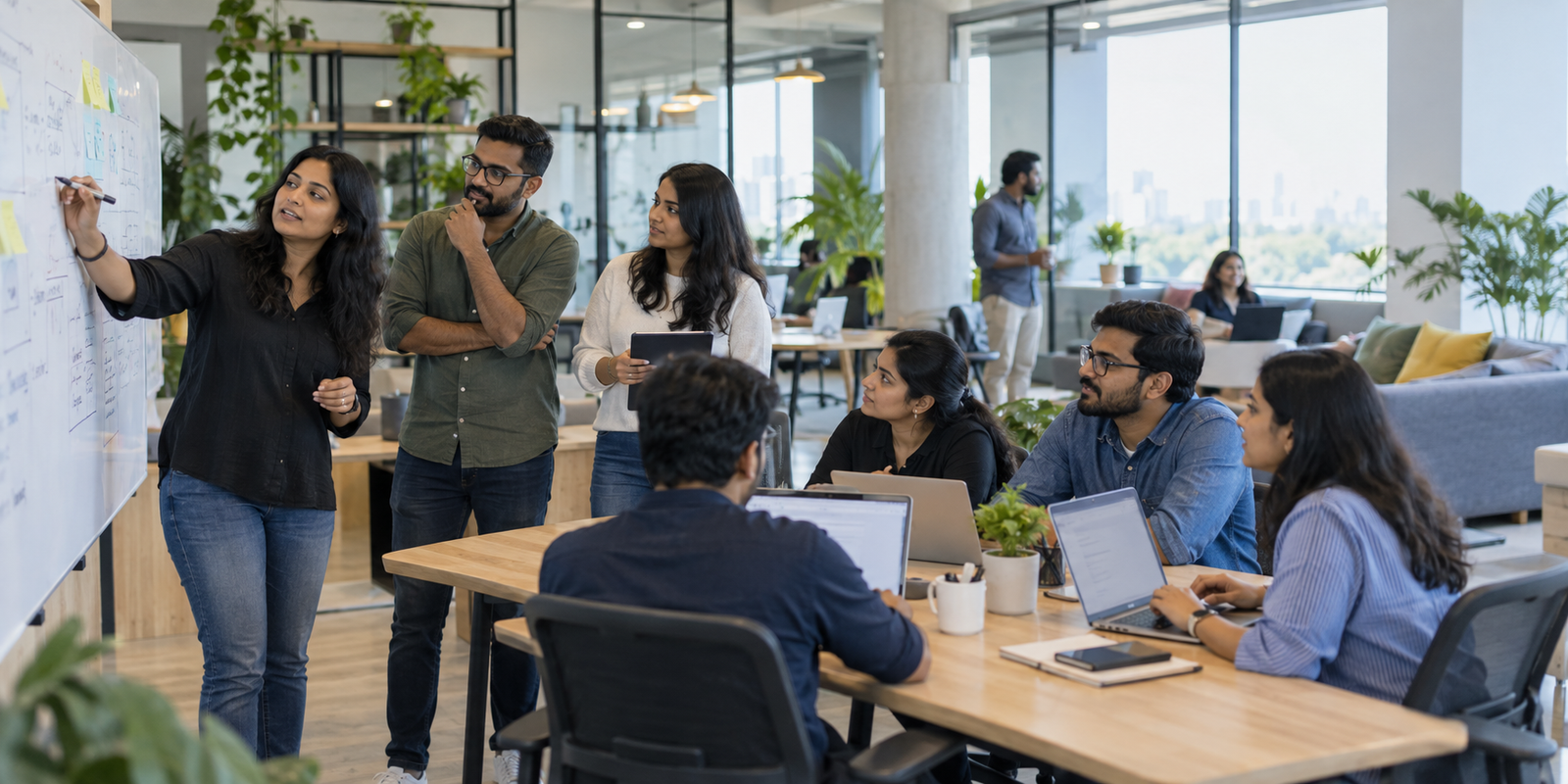 Slicronic team members planning together in a modern office